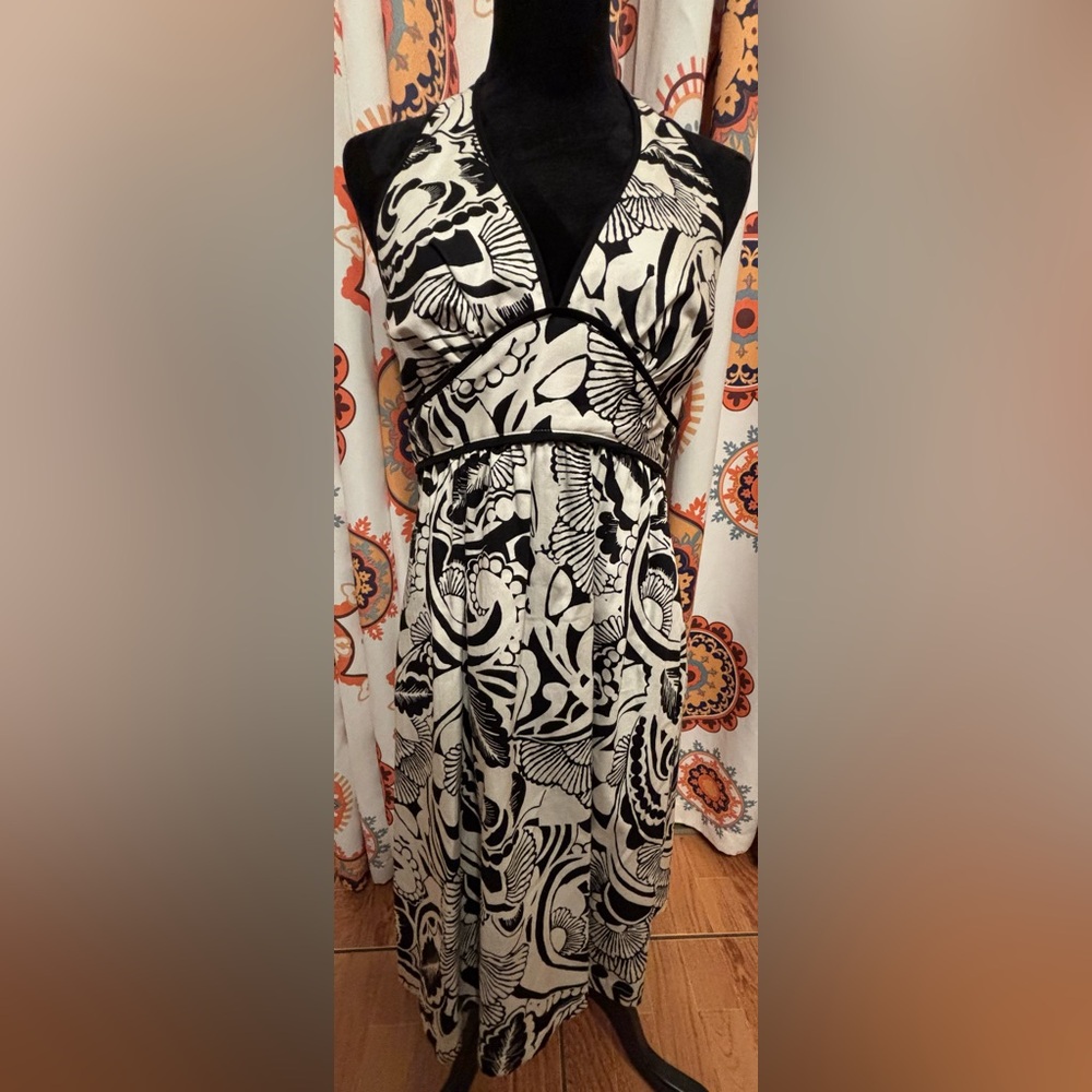 Vintage A.N.A Halter Floral Sundress Black & White Size 8 Y2K Summer Dress
